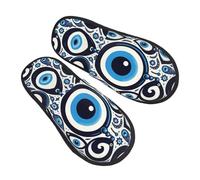 Mulliditas Pantuflas Planos Mal De Ojo De Grecia Algodón Zapatilla Cómodas Zapatillas De Estar Para Hotel, Spa, Exterior M