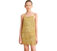 Mulnall Brillante Traje de Baile Retro del Vestido Latino de Borlas de la Niña la Ropa Infantil la Falda de Baile Iírica de Borlas la Bailarina de la Fiesta del Salón de Banquetes(0430-05-L)