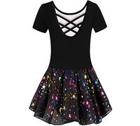 Mulnall Girls Ballet Leotards Dance Tutu Skirt Toddlers Dance Training Wear Dress Criss Cross Straps Back Shiny Sequin(EU40401-06-XL)