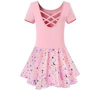 Mulnall Girls Ballet Leotards Dance Tutu Skirt Toddlers Dance Training Wear Dress Criss Cross Straps Back Shiny Sequin(EU40401-08-L)