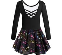 Mulnall Girls Ballet Leotards Dance Tutu Skirt Toddlers Dance Training Wear Dress Criss Cross Straps Back Shiny Sequin(EU40421-06-XXL)