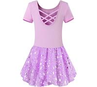 Mulnall Girls Ballet Leotards Dance Tutu Skirt Toddlers Dance Training Wear Dress Criss Cross Straps Back Shiny Sequin(EU40401-09-M)