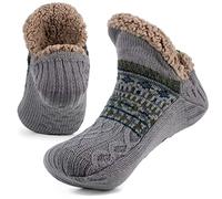 Mulor Calcetines Antideslizantes Hombre Mujer Gruesos Zapatillas Calcetines Térmicos con Forro Polar Pinzas Antideslizantes para Casa