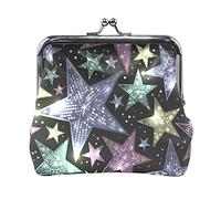 Multi 12 Destellos Brillantes y Lentejuelas en Forma de Estrellas sobre un Fondo Oscuro Monedero de Cuero para Mujer Monedero con Cerrojo Tarjeta de Cambio de Llave Monedero con Hebilla pequeña Bolso