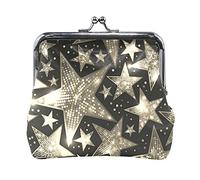 Multi 15 Silver White Shiny Sparkles and Sequins in the Form of Stars on Dark Women Leather Coin Purse Hasp Card Key Change Wallet Small Hebilla Bolso Case Kiss Lock Clutch Pouch Pocket para niñas Lad