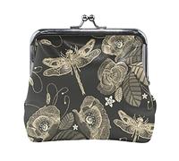 Multi 15 Vintage bordado amapolas peonías Retro libélulas en oscuro mujer cuero monedero cerrojo tarjeta cambio de llave cartera pequeña hebilla bolso caso beso bloqueo embrague bolsa bolsillo para ni