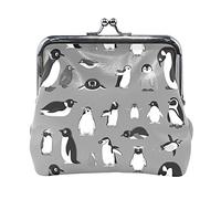 Multi 16 varios pingüinos de dibujos animados patrón sin costuras en gris mujer cuero monedero cerrojo tarjeta cambio de llave cartera pequeña hebilla bolso caso beso bloqueo embrague bolsa bolsillo p