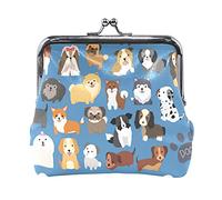 Multi 20 Lindos Perros Cachorros Conjunto sin Costuras en Azul Oscuro Mujer Cuero Monedero Cerrojo Tarjeta Cambio de Llave Cartera pequeña Hebilla Bolso Caso Beso Bloqueo Embrague Bolsa Bolsillo para