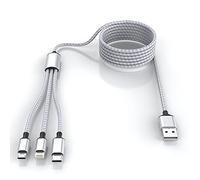 Multi 3 en 1 Charging Cable de carga USB para iPhone, 1.8M/5.9Ft Cargador de universal USB C+Micro USB+Lightning para Android/Apple/Samsung(Gris)