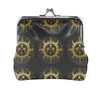 Multi 8 dibujado a mano oro cara dorada del sol estrellas en negro oscuro mujer cuero monedero cerrojo tarjeta cambio de llave cartera pequeña hebilla bolso caso beso bloqueo embrague bolsa bolsillo p