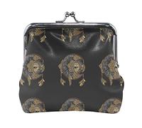 Multi 9 Hand Drawn Gold Golden Face of the Sun Stars on Black Dark Mujer Cuero Monedero Cerrojo Tarjeta Llave Cambio Monedero Pequeña Hebilla Bolso Estuche Kiss Lock Embrague Bolsillo Bolsillo para Ni