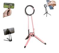 Multi Angle Tri Fold Cell Phone Holder, 360° Rotating Magnetic Phone Stand, Magnetic Phones Tripod Stand, Handheld Phones Grip, Suitable For Self Media Videos, Travel Photography (Pink)