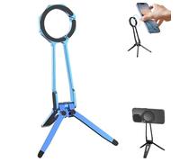 Multi Angle Tri Fold Cell Phone Holder, 360° Rotating Magnetic Phone Stand with Adjustable Tripod, for Most Cell Phones, for Streaming, Shooting, Video, Travel (Blue)
