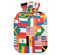 Multi - Bolsa de agua caliente con diseño de banderas de nación y collage con funda suave, bolsas de agua de 1 litro para calentador de abdomen