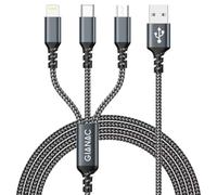 Multi Cable de Carga [1.2M]，3 en 1 Multi USB Cargador Cable Nylon Cable USB con Micro USB Tipo C Lightning de Cargador Carga Rápida para Samsung Galaxy,Huawei,Honor,iPhone,Kindle,MacBook,LG