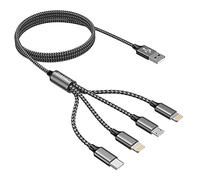 Multi Cable de Carga, [1.2M] 4 en 1 Multi USB Cargador Múltiples Lightning Cable Micro USB Tipo C Puerto para iPhone 12/11/XS,Samsung Galaxy S20 S10 S9 S8,Huawei,Nexus,Nokia-Gris
