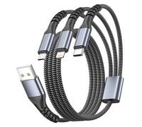 Multi Cable de Carga 3 en 1, Nylon Cable Multiple Cargador 1.2M USB Lightning Micro Tipo C Múltiples Micro USB Carga Rapida para iPhone 17 Air 16 15 14 13 12,Samsung S25 Ultra S24 S23, Huawei,Xiaomi