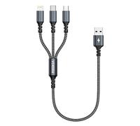 Multi Cable de Carga [50CM] 3 en 1 Multi USB Cargador Cable Nylon Cable USB Corto con Micro USB Tipo C Lightning interfaz de Cargador Carga Rápida para Samsung Galaxy, iPhone, Kindle, LG