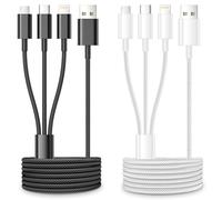 Multi Cable de Carga Corto [1.2M/2Pack], 3 en 1 Nylon Multi USB Cargador Cable Múltiples Tipo C Lightning Micro USB para iPhone 17 16 15 14, Samsung Galaxy S10/S9/S8/S7/S6, Kindle, OnePlus