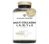 Multi Colágeno Hidrolizado Puro 1650mg + Vitamina C 53mg. Colágeno Tipo I, II, III, V y X, 180 cápsulas. Favorece la Salud de Piel, Cabello, Huesos y Articulaciones. N2 Natural Nutrition.