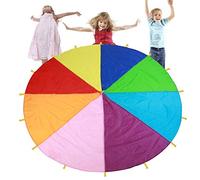 Multi-Color Rainbow Parachute Kids Play Parachute Toy, Children's Sport Building Paracaídas para trabajo en equipo Juego Parachute Toy con asas(6M)
