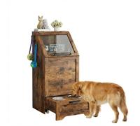 Multi-Function Dog Feeding Station with Storage Cabinet - 2 Elevated Bowls, Convertible Top Food Container, Toy Organizer, Hooks - Modern Dining Table Pet Furniture Kitchen