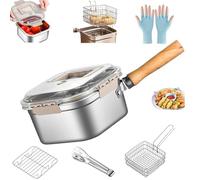 Multi-Function Frying Cooker Set - Fryer, Cooker, 2025 Portable Stainless Steel Deep Fryer Pot with Basket, Tongs & Oil Drip Rack, Portable Outdoor Cooking Pot, for Kitchen French Fries Etc (Set C)