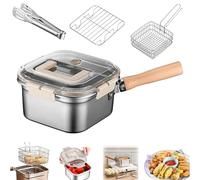 Multi-Function Frying Cooker Set - Fryer, Cooker, 2025 Portable Stainless Steel Deep Fryer Pot with Basket, Tongs & Oil Drip Rack, for Kitchen French Fries, Chicken Etc (Set C)