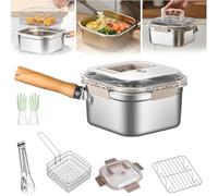 Multi-function Frying Cooker Set - Fryer, Cooker, Fresh Keeping & Vegetables Washing, Japanese Deep Steel Pot with Frying Basket, Tongs, Oil Drip Rack For Kitchen & Outdoor Use