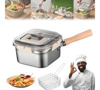Multi-function Frying Cooker Set - Fryer, Cooker, Fresh Keeping & Vegetables Washing, Portable Outdoor Cooking Pot with Frying Basket, Tongs and Oil Drip Rack (Set B)