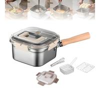 Multi-Function Frying Cooker Set - Fryer, cooker, Fresh Keeping & Vegetables Washing, Portable Outdoor Cooking Pot with Frying Basket, Tongs and Oil Drip Rack (Set B (With Iid + Drain Rack))