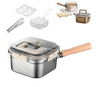 Multi-Function Frying Cooker Set - Fryer, cooker, Fresh Keeping & Vegetables Washing, Stainless Steel Portable Outdoor Cooking Pot with Frying Basket, Tongs and Oil Drip Rack (Silver)