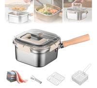 Multi-function Frying Cooker Set - Fryer, Cooker, Fresh Keeping & Vegetables Washing, Stainless Steel Portable Outdoor Cooking Pot, with Basket Tong And Oil Drip Rack (Set A)