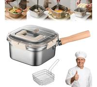 Multi-Function Frying Cooker Set-Fryer, cooker, Fresh Keeping & Vegetables Washing, Stainless Steel Portable Outdoor Cooking Pot with Frying Basket, Tongs and Oil Drip Rack (Set A)