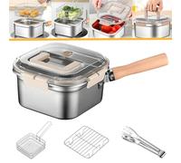 Multi-Function Frying Cooker Set - Fryer, cooker, Fresh Keeping & Vegetables Washing, Stainless Steel Portable Outdoor Cooking Pot with Frying Basket, Tongs and Oil Drip Rack (1set)