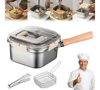 Multi-Function Frying Cooker Set-Fryer, cooker, Fresh Keeping & Vegetables Washing, Stainless Steel Portable Outdoor Cooking Pot with Frying Basket, Tongs and Oil Drip Rack (Set B)