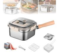 Multi-function Frying Cooker Set - Fryer, Cooker, Fresh Keeping & Vegetables Washing, Stainless Steel Portable Outdoor Cooking Pot, with Basket Tong And Oil Drip Rack (Set B)