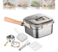 Multi-Function Frying Cooker Set - Fryer, cooker, Vegetables Washing Stainless Steel Portable Outdoor Cooking Pot with Frying Basket Tongs and Oil Drip Rack (Silver)
