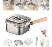 Multi-function Frying Cooker Set - Fryer, Japanese Cooker, Fresh Keeping & Vegetables Washing, Portable Outdoor Cooking Pot with Tongs, Frying Basket and Oil Drip Racks (1Set)