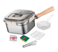 Multi-Function Frying Cooker Set, Portable Stainless Steel Outdoor Cooking Pot, Japanese Multi Frying Cooker with Tongs, Basket, Oil Drip Rack (Set-C)