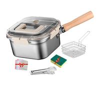 Multi-Function Frying Cooker Set, Portable Stainless Steel Outdoor Cooking Pot, Japanese Multi Frying Cooker with Tongs, Basket, Oil Drip Rack (Set-B)
