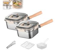 Multi-function Stainless Steel Frying Cooker Set, Multi-function Frying Cooker SetCooker, Detachable Portable Deep Fryer with Basket, for Kitchen French Fries, Chicken Etc (2pcs)