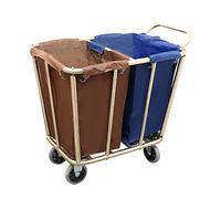 Multi-Function Storage Trolley Organizer Cart Metal Laundry Hamper 2 Section with Handle/Removable Bag/ 6 Inch Wheels, Commercial Hotel Mote