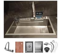 Multi-Functional 13-Piece Stainless Steel Kitchen Sink Set with Digital Display Pull-out Faucet Single Bowl Workstation & Cup Washer - Gris 75x45cm Modern Kitchen Upgrade