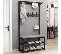 Multi Functional Coat Rack Stand with 12 Hooks & Shoe Bench Sturdy Free Standing for Hallway Entryway Mudroom Metal Frame with Storage and Seating