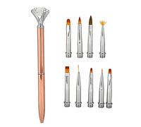 Multi Functional Detachable Gel Pen, Nail Art Pen for Painting Drawing Dotting, with 9 Replaceable Soft Brush Tips, Ergonomic Handle for Salon and Home Use (Oro rosa)