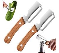 Multi-Functional Kitchen Vegetable Peeler,With Wooden Handle And Bottle Opener,2-In-1 Stainless Steel Pota To Peelers,For Fruit Veggie Pumpkin Papaya Zucchini (2 pcs)
