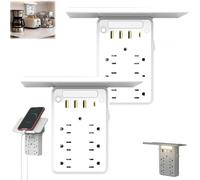 Multi-Functional Power Strip with Panel, Wall Outlet Extender with Shelf and Night Light, 6-Outlet Surge Protector con USB-A USB-C, Multi Plug Extensor de Enchufe, Wall Charger for Home Office (2pcs)