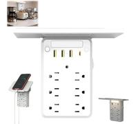 Multi-Functional Power Strip with Panel, Wall Outlet Extender with Shelf and Night Light, 6-Outlet Surge Protector con USB-A USB-C, Multi Plug Extensor de Enchufe, Wall Charger for Home Office (1pcs)