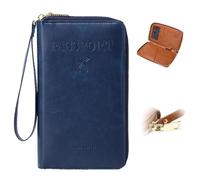 Multi-Functional RFID Passport Holder, Passport Wallet, Anti-Theft Protective Case Travel Wallet for Women Men (Dark Blue)